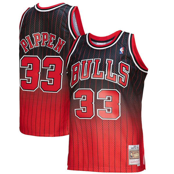 Men's Chicago Bulls #33 Scottie Pippen Red/Balck Mitchell & Ness Throwback Stitched Jersey